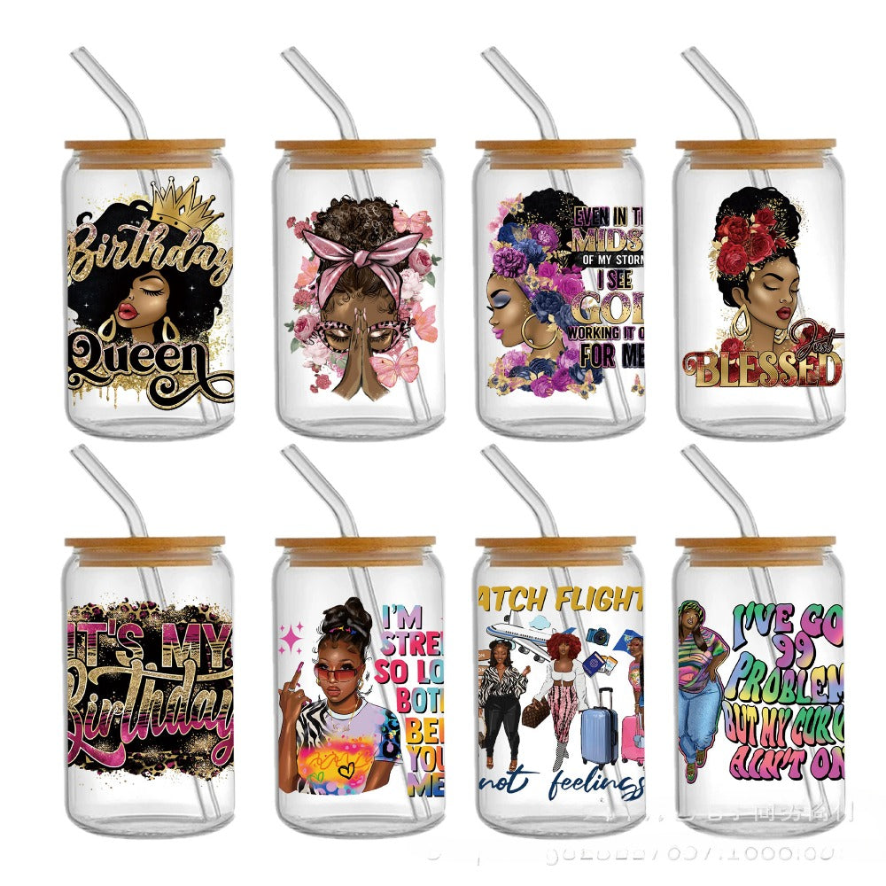 Wholesale Black Girl Series UV DTF Transfer Crystal Cup Sticker